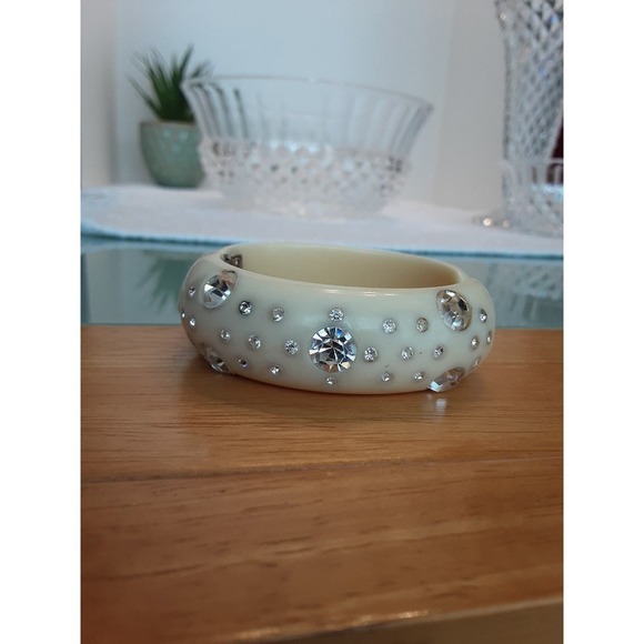 Rhinestones Hinged Lucite Bracelet, Statement, Bling Vintage Bracelet - Picture 10 of 10